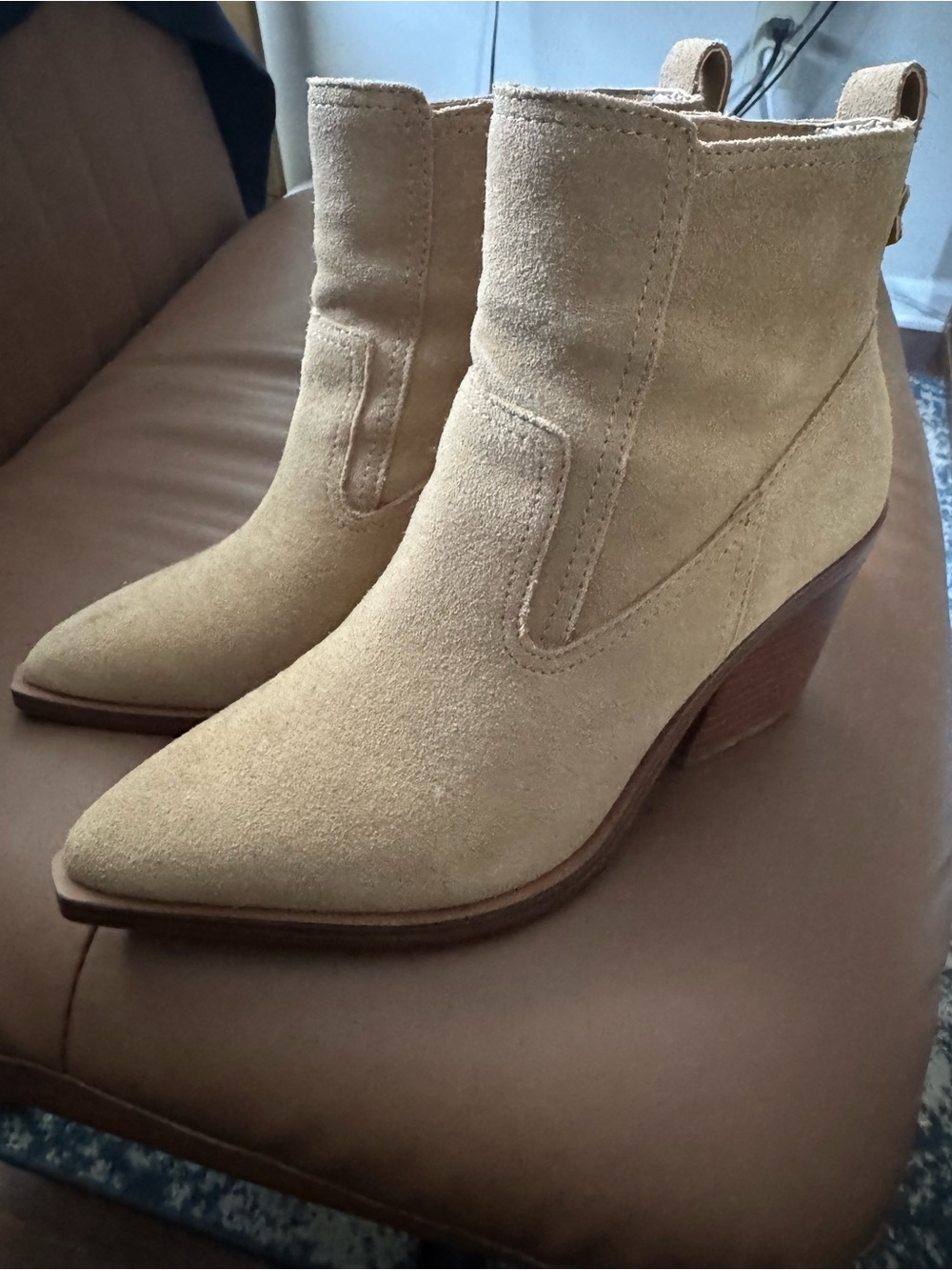 Vince Camuto Beige Suede Pointed Ankle Boots